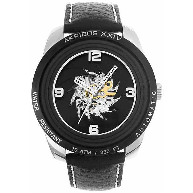   XXIV Mens Shutter Automatic Skeleton Strap Watch  