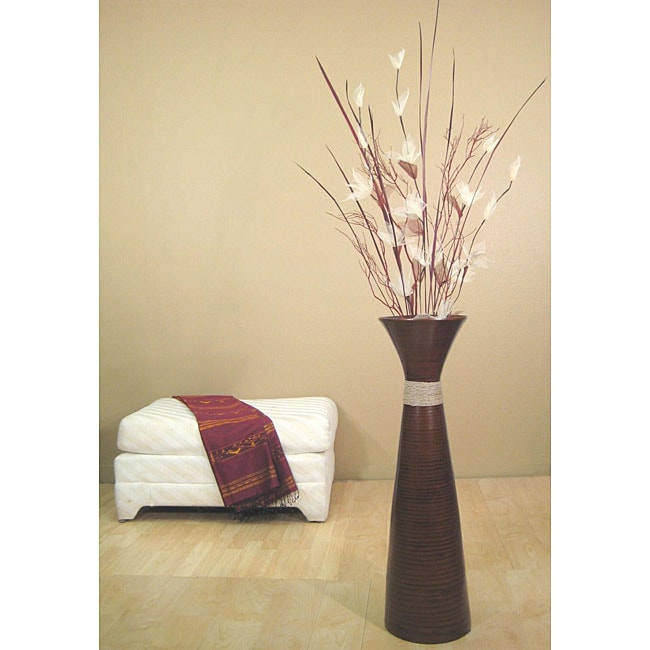 Brown 36 inch Plantation Floor Vase and Ivory Lilies  