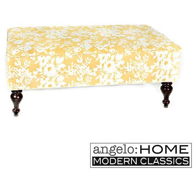 angeloHOME Cocktail Ottoman Yellow and White Floral  