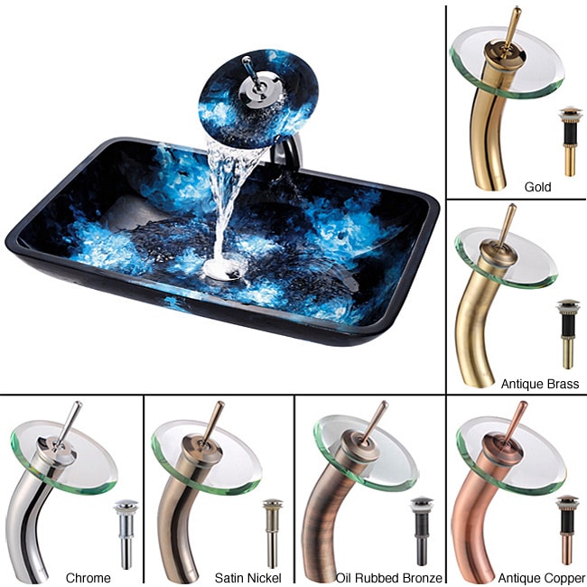 Kraus Boulder Opal Rectangular Sink and Waterfall Faucet   