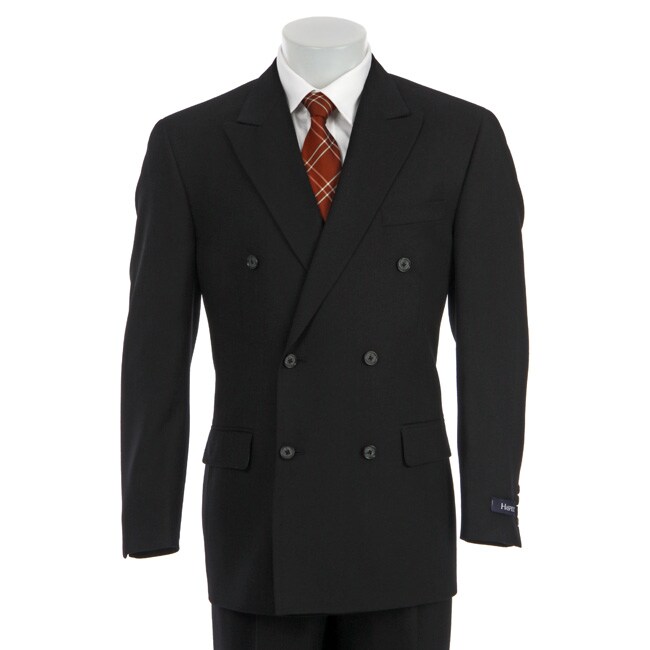 Haspel Men's Black 2-button Double-breasted Wool Suit - Overstock ...