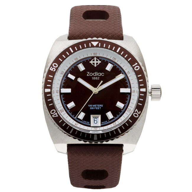 Zodiac Men's Diver's Collection Brown Rubber Strap Watch Free