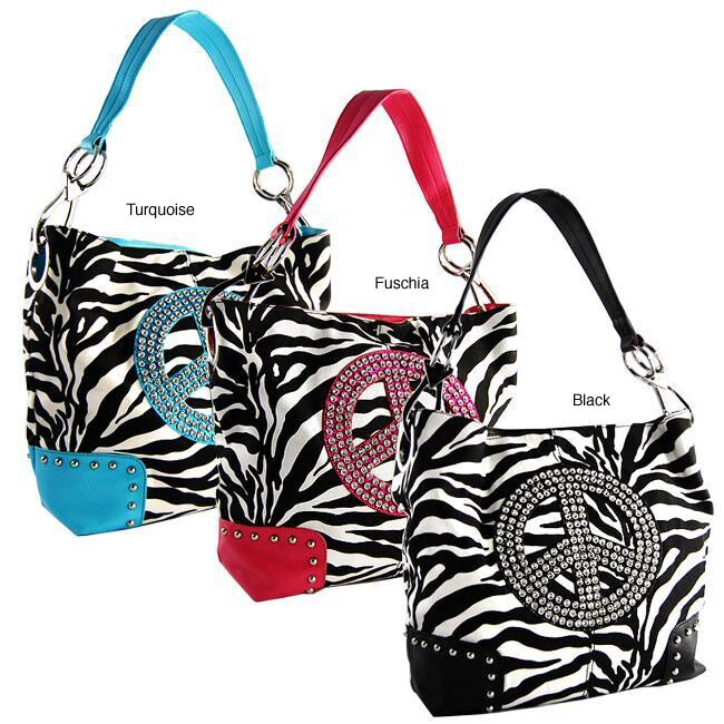 H2W Peace Sign Zebra Print Handbag  