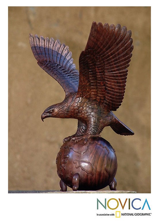 Eagle on the Globe Wood Sculpture (Indonesia)  