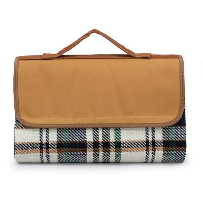 Picnic Time Sunshine English Plaid/ Camel Flap Blanket Tote