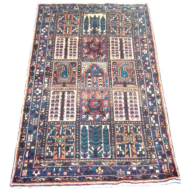 Iranian Hamadan Hand knotted Brown/ Navy Persian Rug (47 x 77