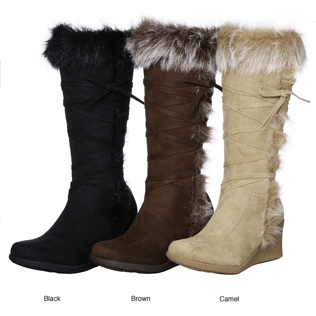 Groove Womens Voguish Faux Fur Wedge Boots  