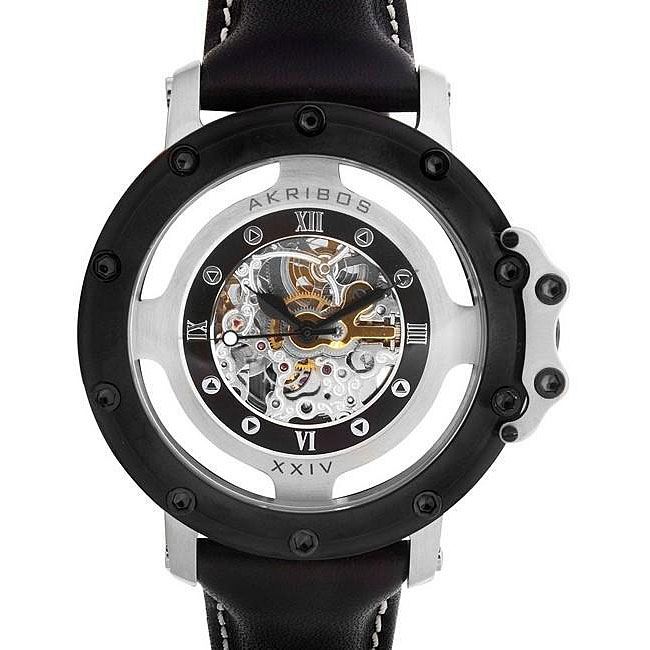 Akribos XXIV Mens Area 52 Automatic Black Stainless Steel Skeleton