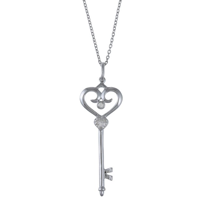 Sterling Silver Diamond Fashion Key Necklace  