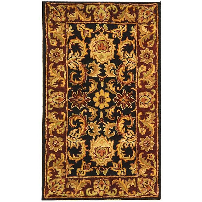 Handmade Classic Regal Black/ Burgundy Wool Runner (23 X 4)