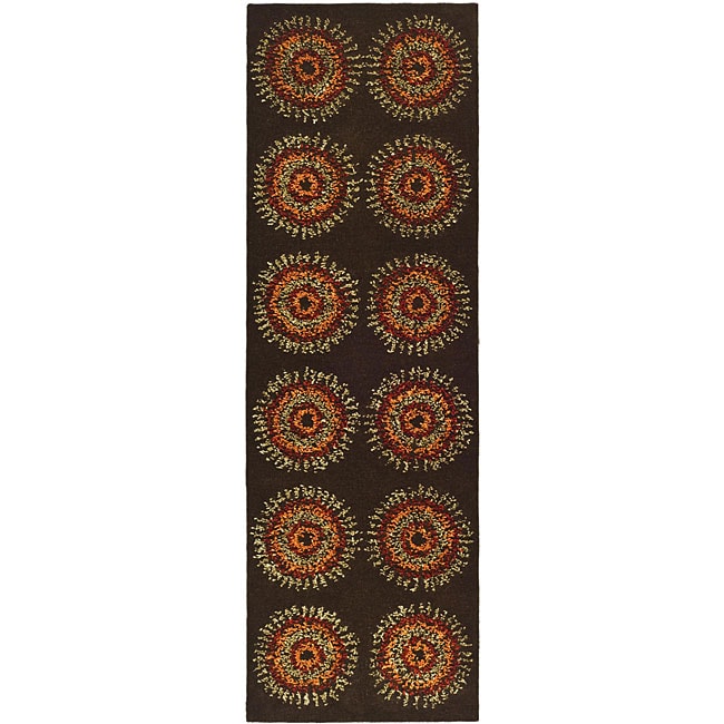 Handmade Deco Explosions Brown N. Z. Wool Runner (26 X 8)