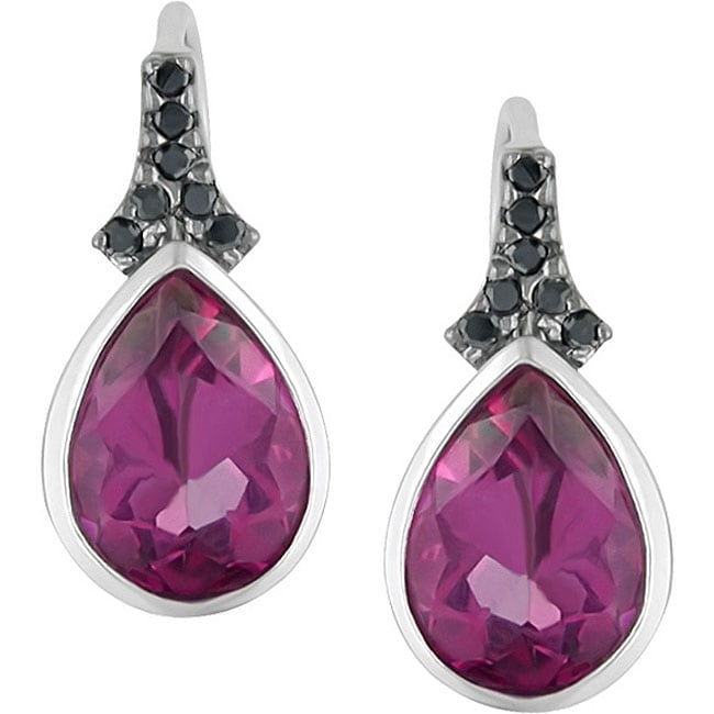 Sterling Silver Pink Topaz and Black Diamond Earrings  