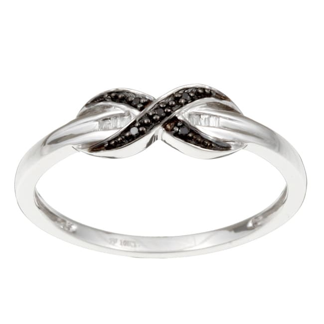 10k White Gold Black and White Diamond Cross over Ring  