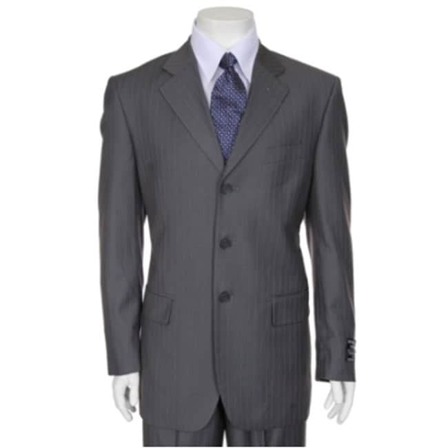 Ferrecci Mens Three button Light Grey Pinstripe Suit  