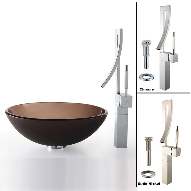 Kraus Brown Frosted Glass Vessel Sink and Millennium Faucet - Bed Bath ...