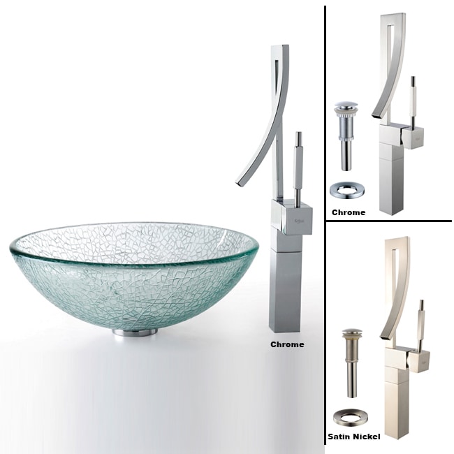 Kraus Broken Glass Vessel Sink/ Millennium Bathroom Faucet - Bed Bath ...