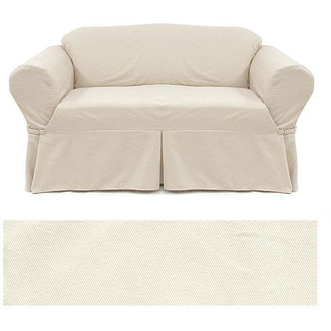 Solid Twill Ivory Sofa Slipcover  