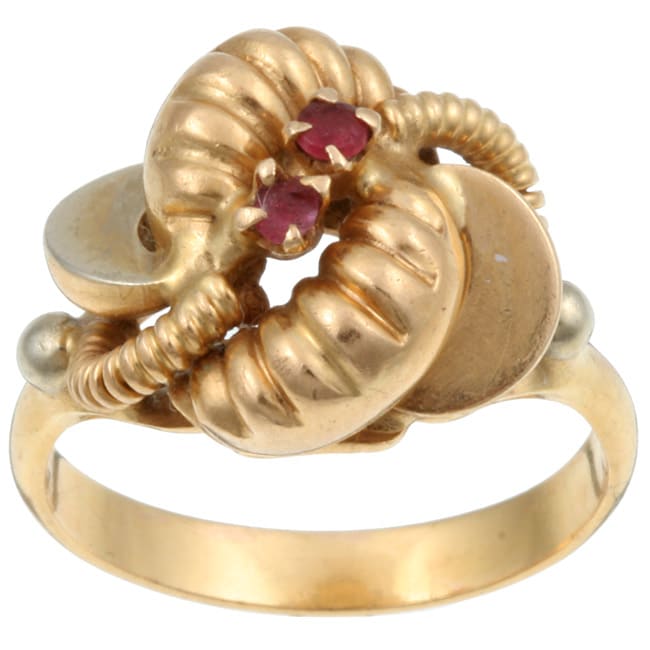 14k Yellow Gold Created Ruby Knotted Estate Ring (Size 9)