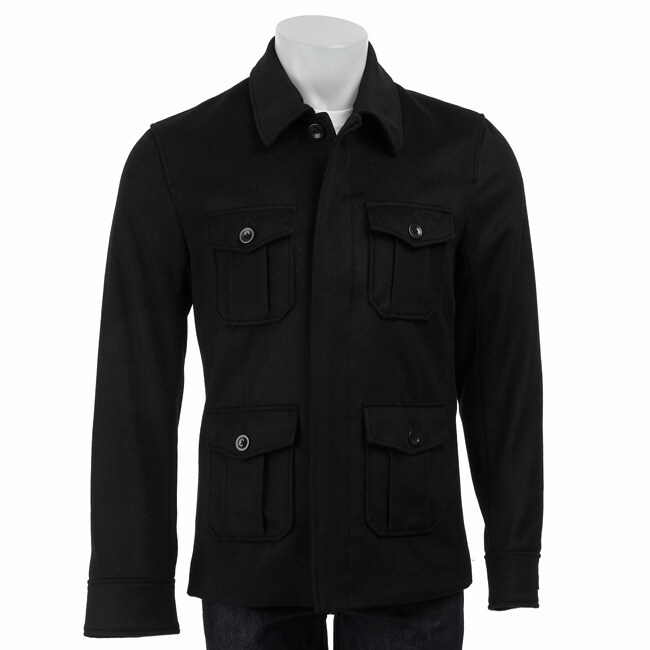 French Connection Men's Black Wool/Cashmere Blend Military Coat - Free ...