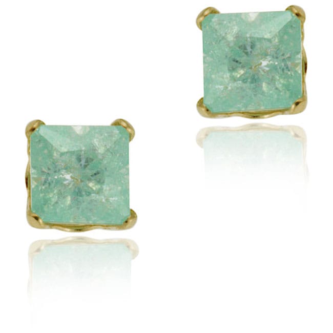 Mondevio 14k Gold Cubic Zirconia Princess Firefly Green Stud Earrings