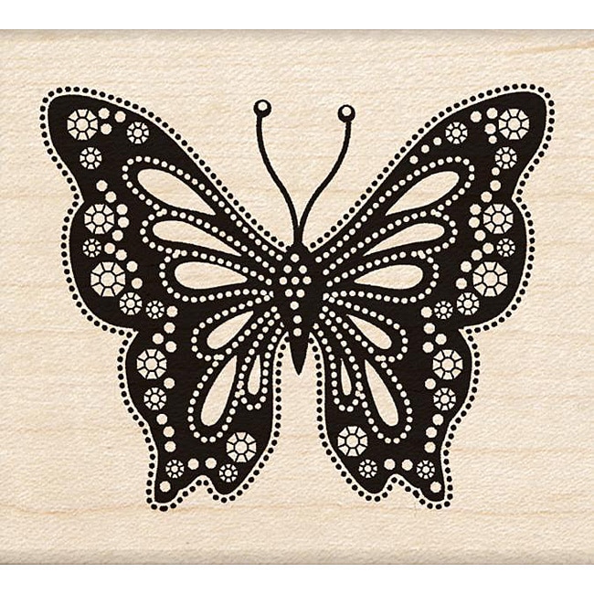   Wood mounted Gem Stone Butterfly Rubber Stamp  