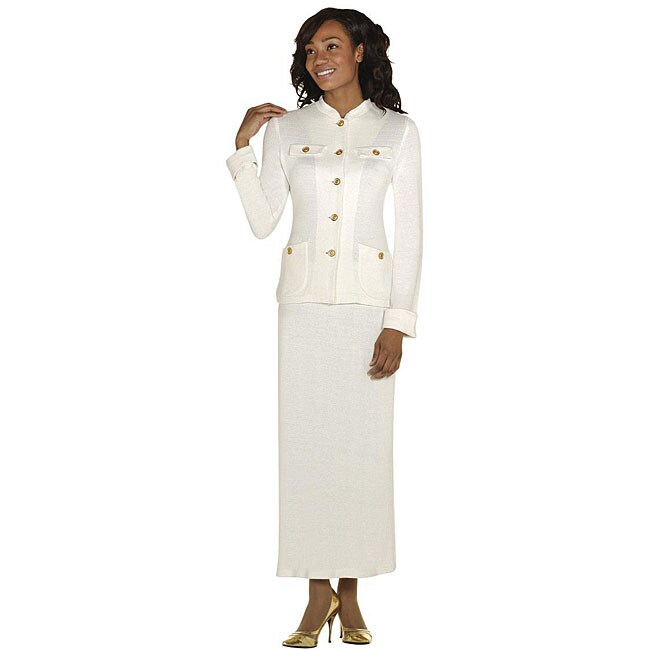 Audrey B Womens Plus Size 2 piece Off white Skirt Suit   