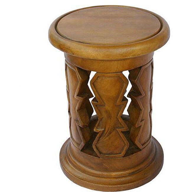 Shop Handmade Carved Acacia Wood Round End/ Side Table (Thailand