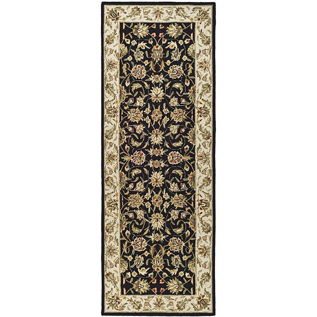 Hand hooked Chelsea Tabriz Black/ Ivory Wool Runner (3 X 12)