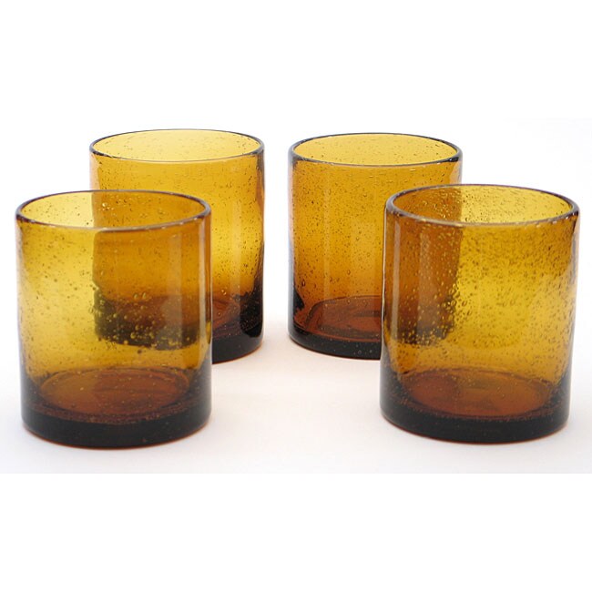 Hand Blown Bubble Glass Gold Yellow Tumblers Drinking Glasses Set of 4  Barware