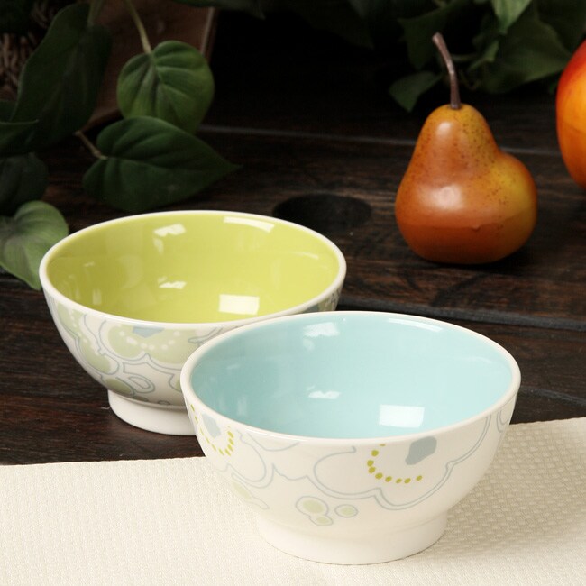 Classic Coffee & Tea by Yedi Retro Flowers 4piece Blue/ Green Bowl Set