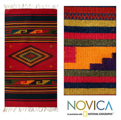 Mexican Zapotec Natures Colors Wool Rug (26 x 5)  