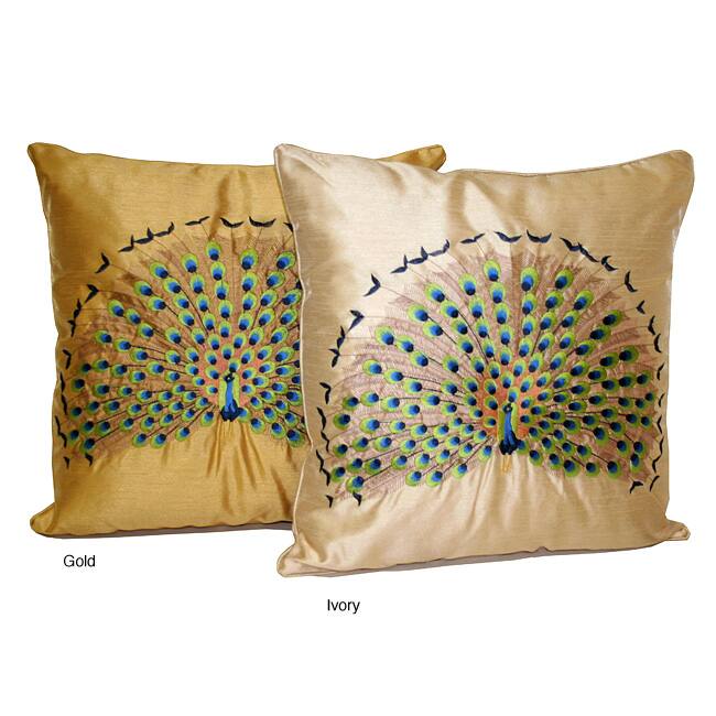 Peacock Embroidered Throw Pillow