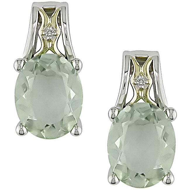 10k Yellow Gold and Silver Green Amethyst Earrings