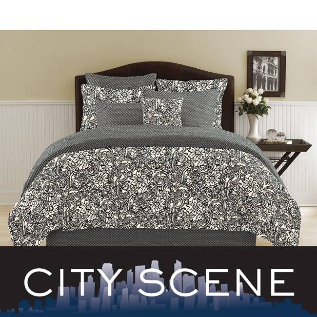 City Scene Ebony Floral 3-piece Mini Duvet Set