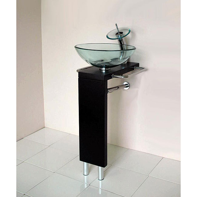 Solid Wood Pedestal Vessel Sink And Vanity Set