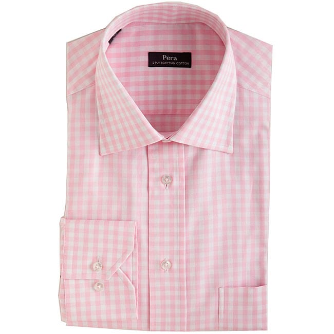 Pera Mens Pink Gingham Dress Shirt  