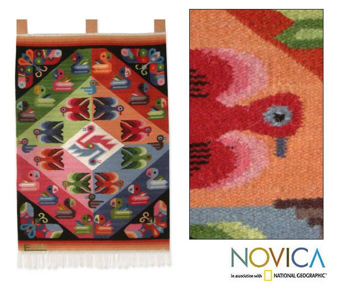 Wool 'Butterflies With Parakeets' Tapestry (Peru)