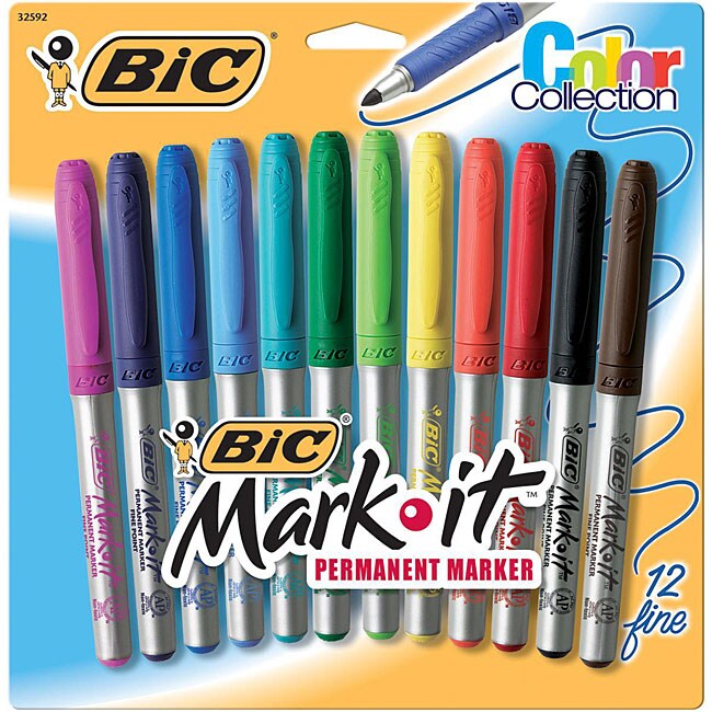 Bic Mark it Color Fine Point Permanent Markers (Package of 12 