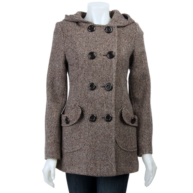 JLo Womens Hooded Wool Peacoat