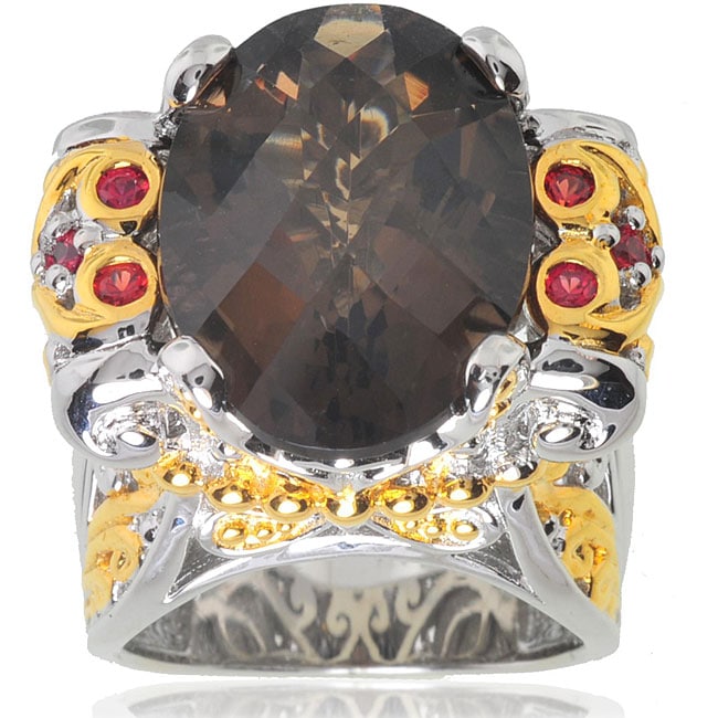   Valitutti Silver/ 18k Vermeil Smoky Quartz and Orange Sapphire Ring