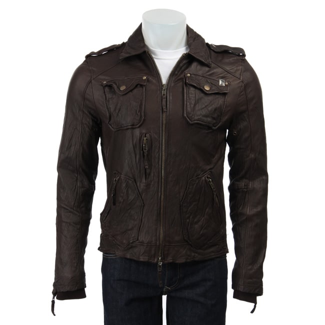 Buffalo by David Bitton Mens Brown Leather Jacket  