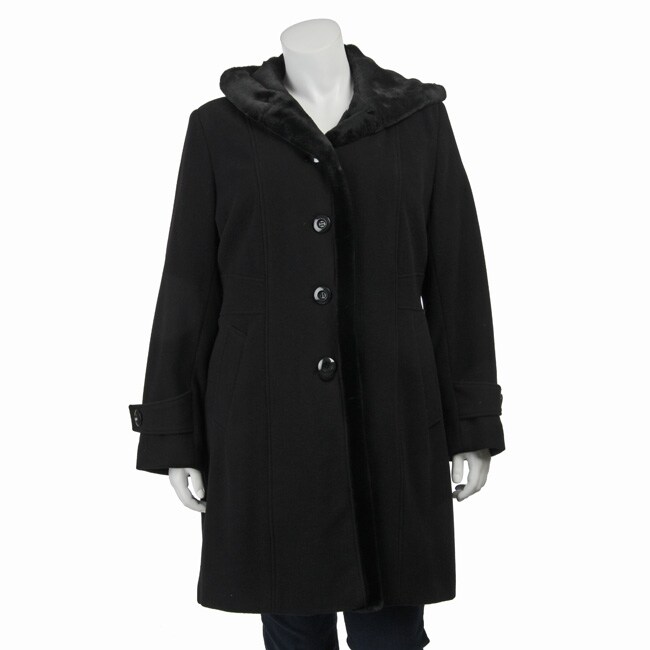 Gallery Women's Plus Size 3/4-length Black Wool Walker Coat - Free ...