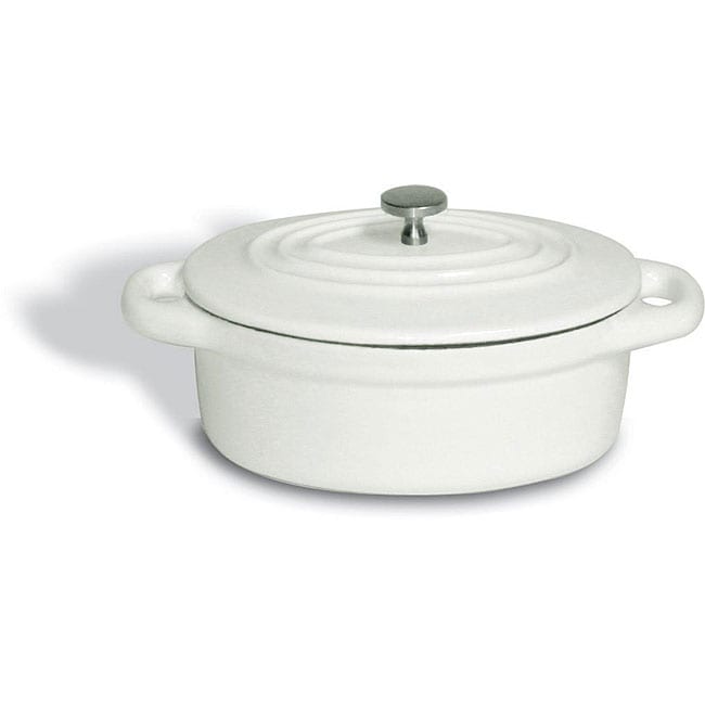 Oval Lidded White Dutch Oven  