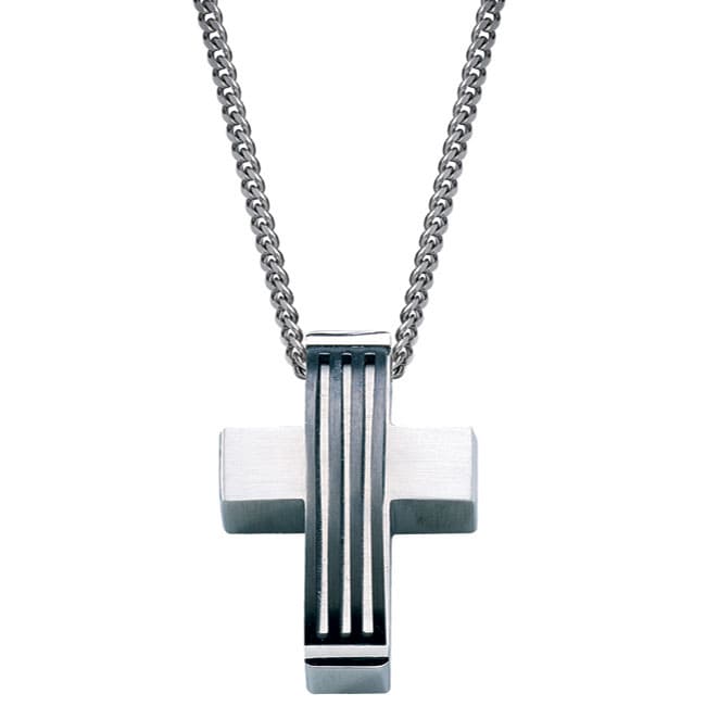 Colibri Convex Stainless and Black Steel Mens Cross Necklace 