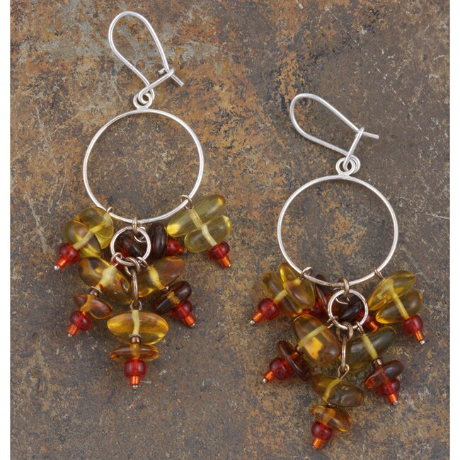 Sterling Silver Honey Cognac Amber Chandelier Earrings Poland Sterling Silver Honey Cognac Amber Chandelier Earrings Poland