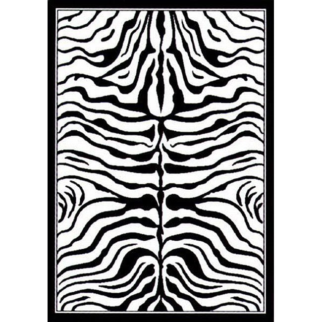   Zebra Animal Print Black/ Off White Rug (53 X 79)  