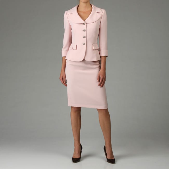 Tahari ASL Womens Pink Crepe Skirt Suit  