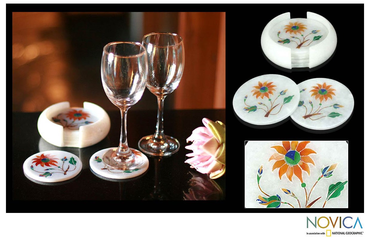 Dahlia Gems 6 piece Marble Coaster Set (India)  