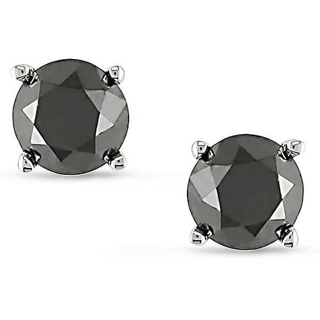 Miadora 10k Gold 1ct TDW Black Diamond Solitaire Earrings