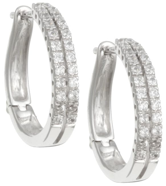 10k White Gold 1/2ct TDW Diamond 2 row Hoop Earrings (I J, I2) Diamond Earrings